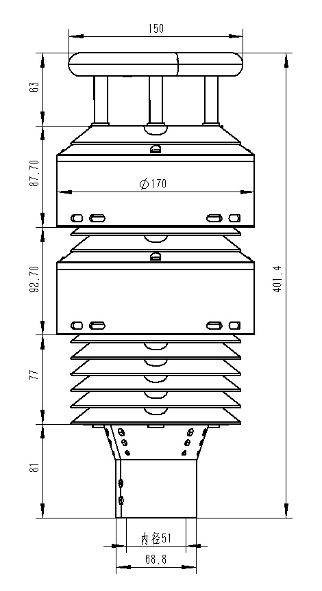 十要素負氧離子傳感器產品尺寸圖